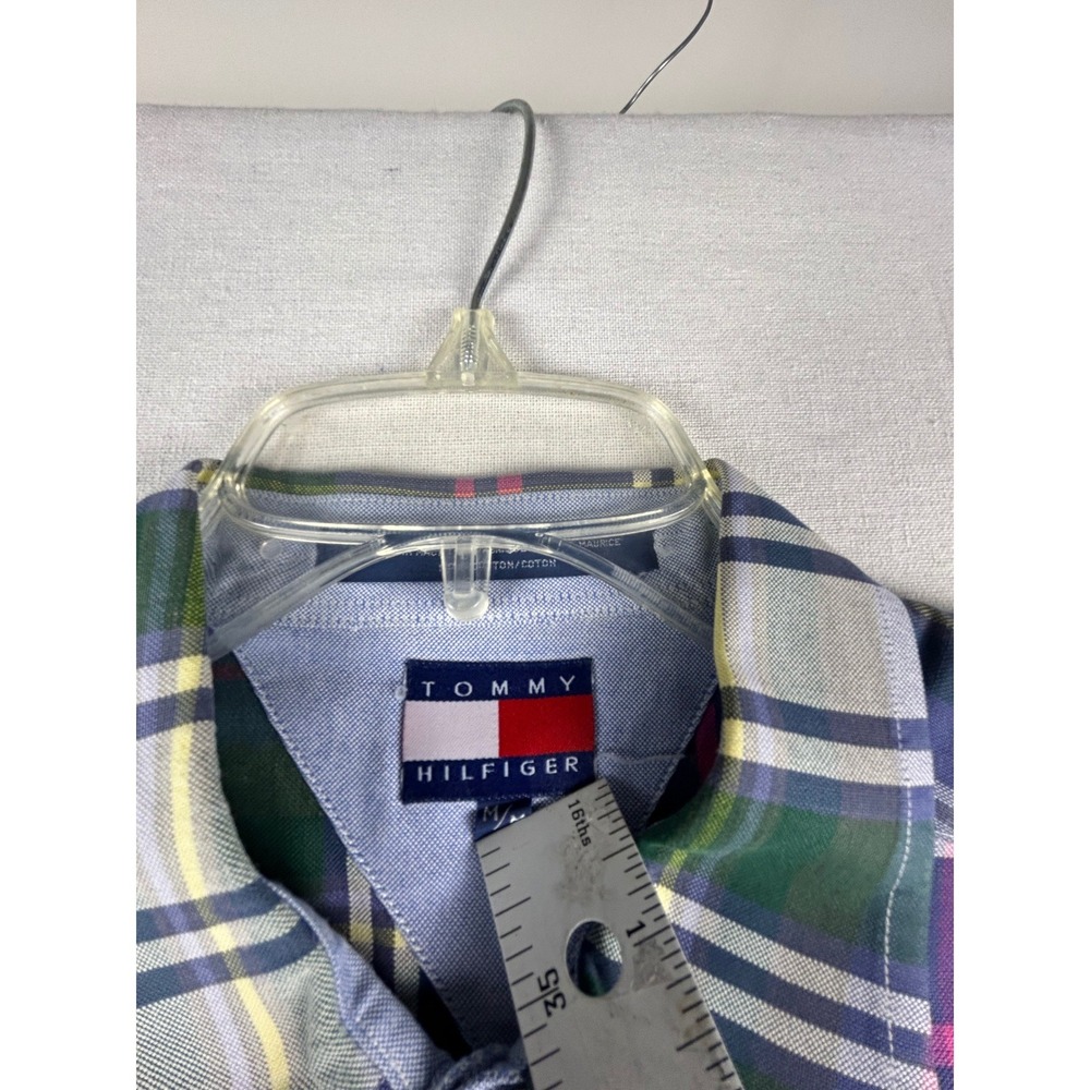 Tommy Hilfiger Mens Plaid Short Sleeve Button Down Shirt Multi Color Crest Logo - Picture 3 of 11